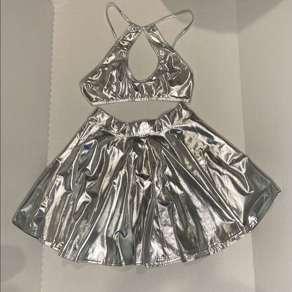 Silver Lame Halter and Skirt XS / S Set Club Bling